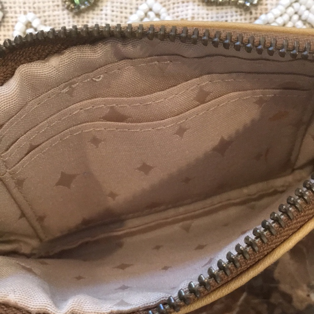 Fossil Leather Suede/Brass Colorblock Zipper Card… - image 6